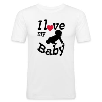 I love my Baby, Kind, Geburt, Eltern, Geschenk - Männer Slim Fit T-Shirt - Weiß - Vorne - Nik (191cm)