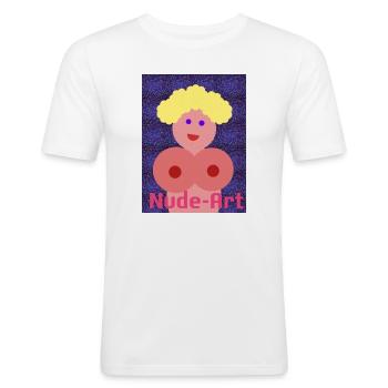 Illustration av naken pop-tecknad byst - Slim Fit T-shirt herr - vit - Fram - Nik (191cm)
