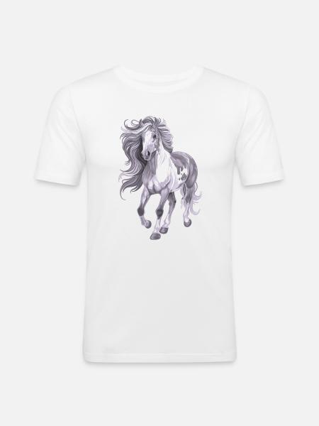 Pferd mit langer Mähne - Männer Slim Fit T-Shirt - Weiß