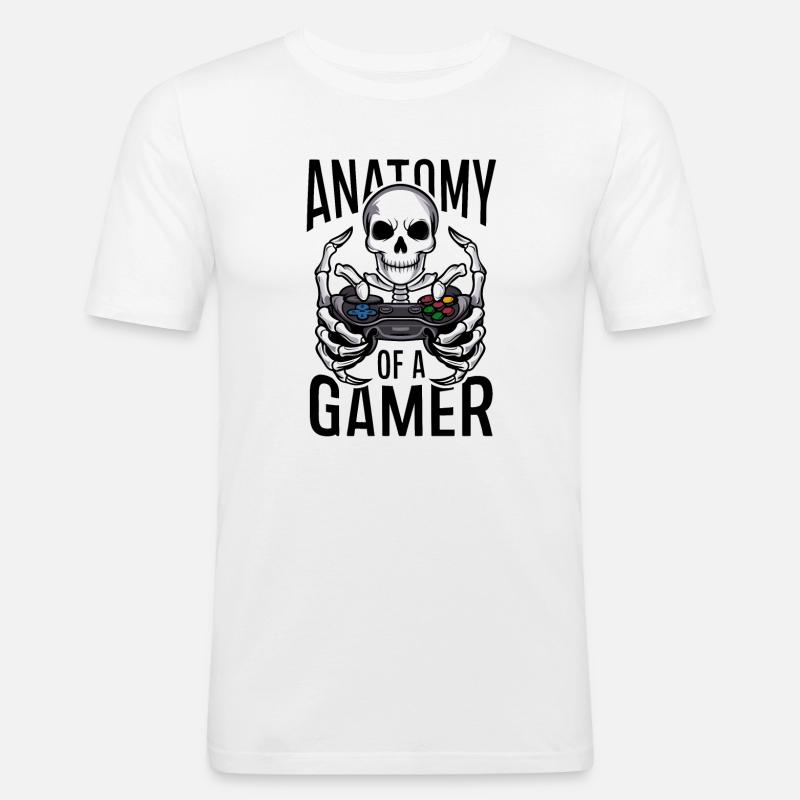 Gamer Skeleton mit Gamecontroller - Männer Slim Fit T-Shirt - Weiß