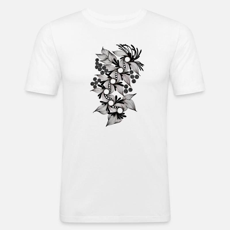 Spirale de fleurs noires et blanches - T-shirt près du corps Homme - blanc