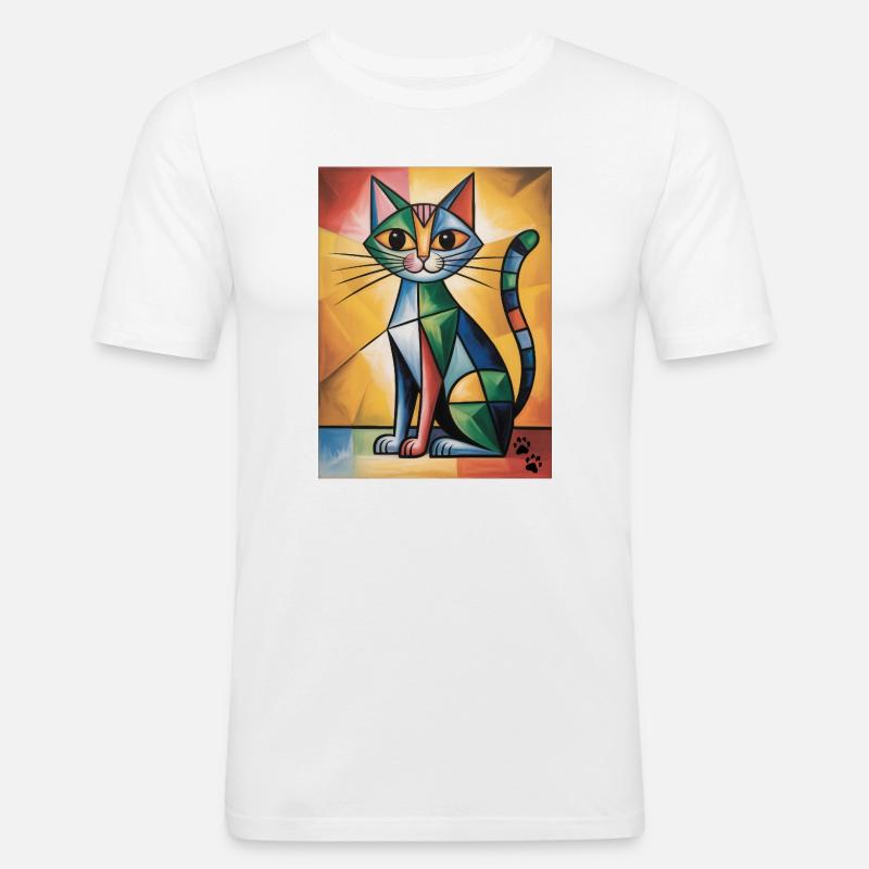 katze kubisch - Männer Slim Fit T-Shirt - Weiß