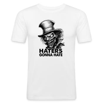 Les haineux allaient haïr – Gentleman fou au haut-de-forme - T-shirt près du corps Homme - blanc - Devant - Nik (191cm)