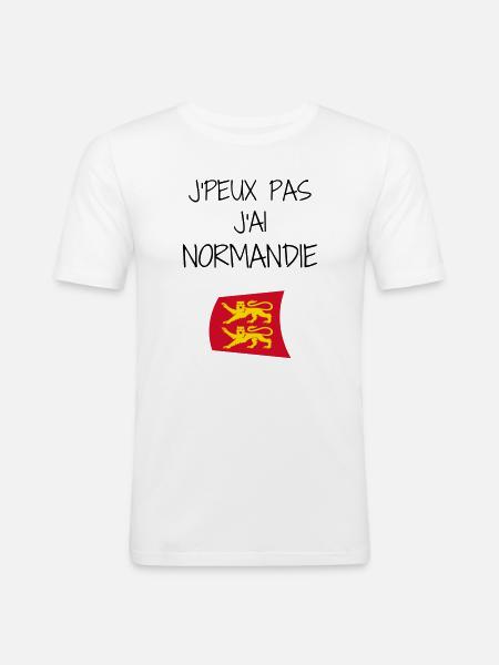 J'peux pas J'ai Normandie - T-shirt près du corps Homme - blanc