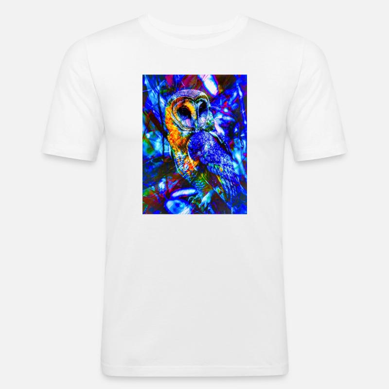 Neoneule im psychedelischen Licht - Männer Slim Fit T-Shirt - Weiß