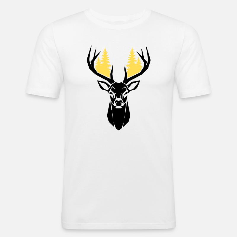 Hirschkopf Wald Silhouette - Männer Slim Fit T-Shirt - Weiß
