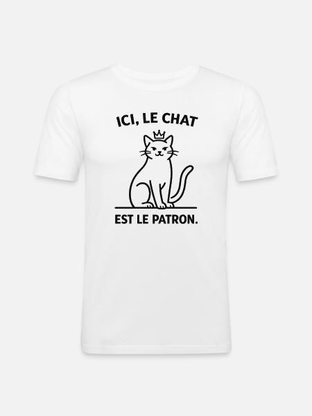 Ici Le Chat Est Le Patron - T-shirt près du corps Homme - blanc