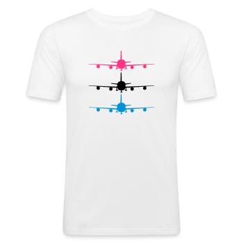 flugzeug silhouette landung fahrwerk abheben muste - Männer Slim Fit T-Shirt - Weiß - Vorne - Nik (191cm)