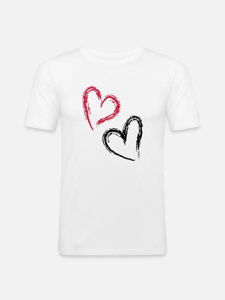 double coeur - T-shirt près du corps Homme - blanc