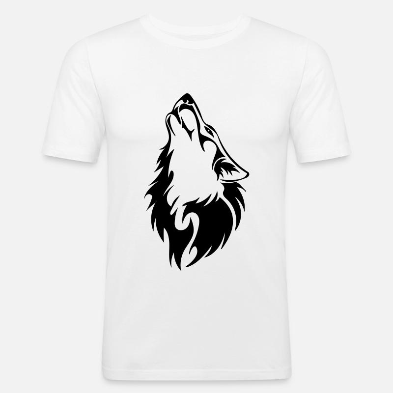 Wolf - Männer Slim Fit T-Shirt - Weiß