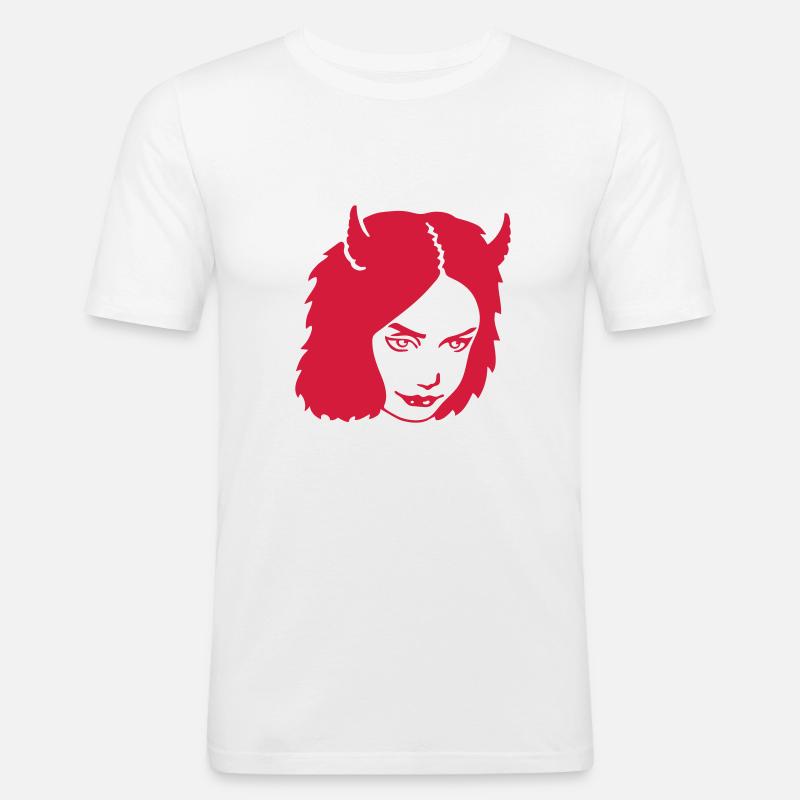 Devilgirl - Line - Männer Slim Fit T-Shirt - Weiß
