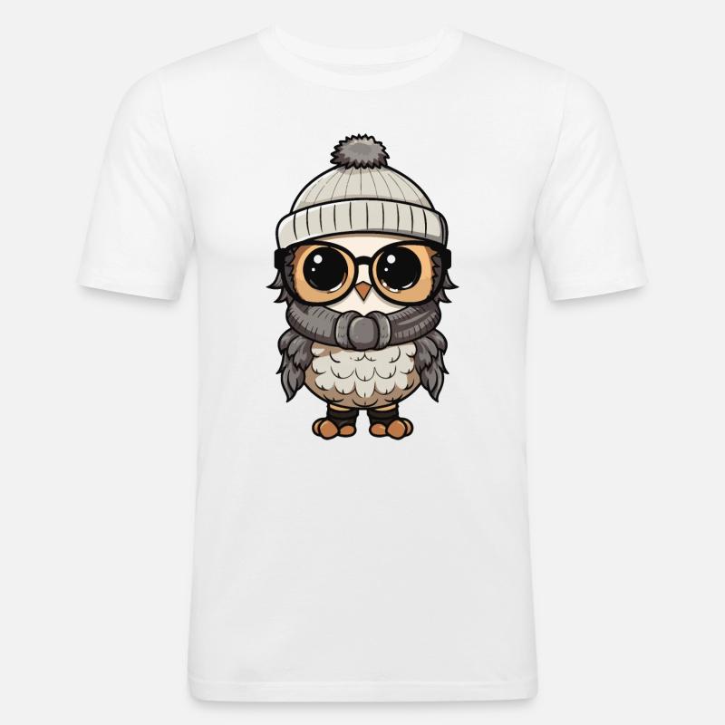 Eule Winter Cozy - Männer Slim Fit T-Shirt - Weiß