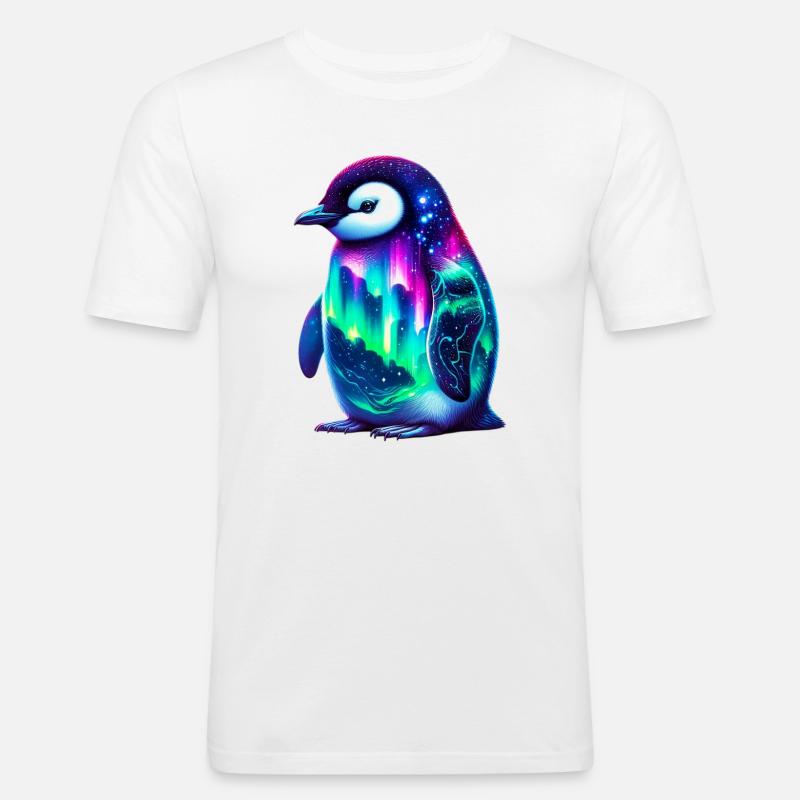 Aurora Borealis Pinguin - Männer Slim Fit T-Shirt - Weiß