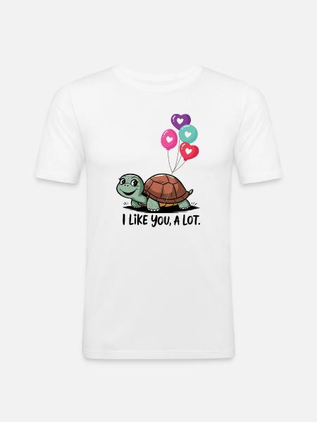 Turtle with Heart Balloons - Men's Slim Fit T-Shirt - white