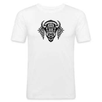 Glyphe ornemental du bison - T-shirt près du corps Homme - blanc - Devant - Nik (191cm)