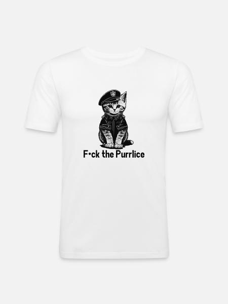 F*ck the Purrlice - Männer Slim Fit T-Shirt - Weiß