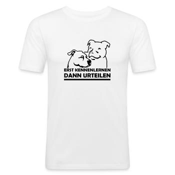 Staffordshire Terrier & Staffbull kennenlernen - Männer Slim Fit T-Shirt - Weiß - Vorne - Nik (191cm)