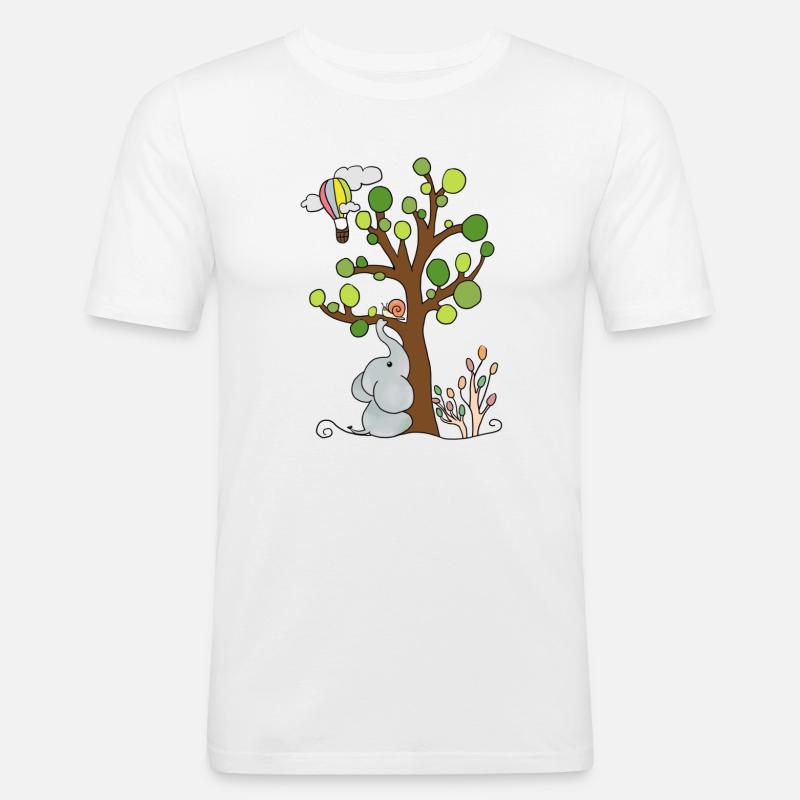 Elefant unterm Baum - Männer Slim Fit T-Shirt - Weiß
