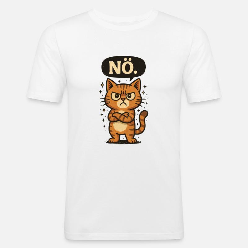 Statement Nö Katze Nein Spruch - Männer Slim Fit T-Shirt - Weiß