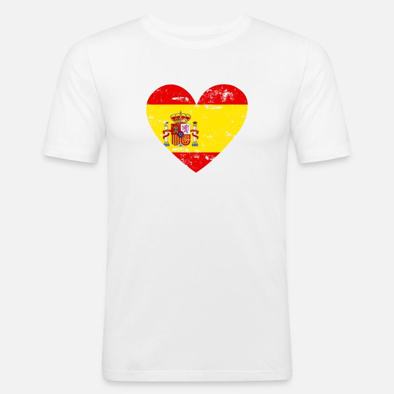 Flaggenherz Spanien Flagge - Männer Slim Fit T-Shirt - Weiß