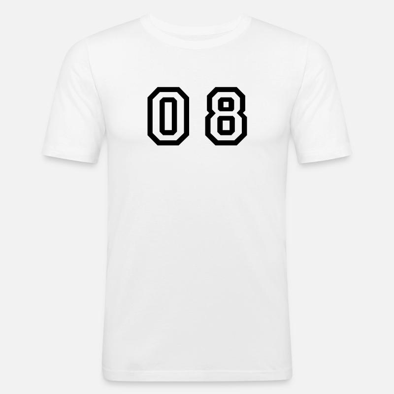 Nummer - 08 - null acht - Männer Slim Fit T-Shirt - Weiß