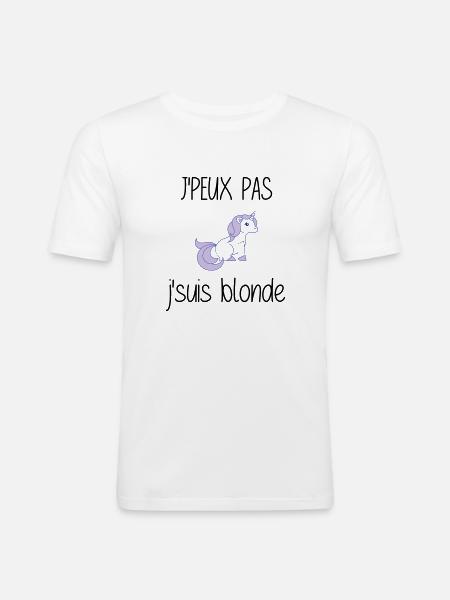 j'peux pas j'suis blonde - T-shirt près du corps Homme - blanc