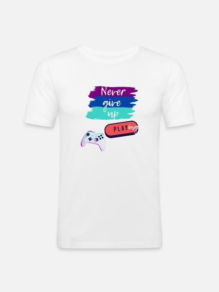 Never give up Playing - Männer Slim Fit T-Shirt - Weiß