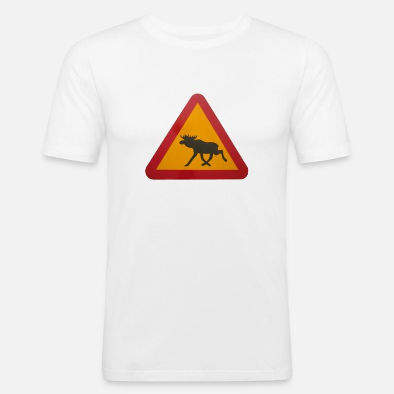 Warnschild Elch - Männer Slim Fit T-Shirt - Weiß