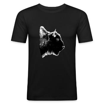 Bison - Männer Slim Fit T-Shirt - Schwarz - Vorne - Nik (191cm)