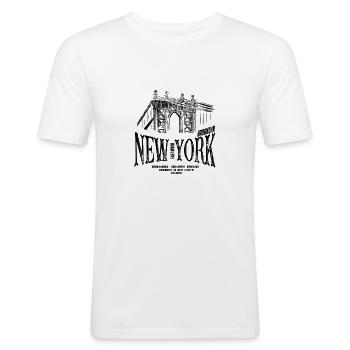 New York - Brooklyn Bridge - Männer Slim Fit T-Shirt - Weiß - Vorne - Nik (191cm)