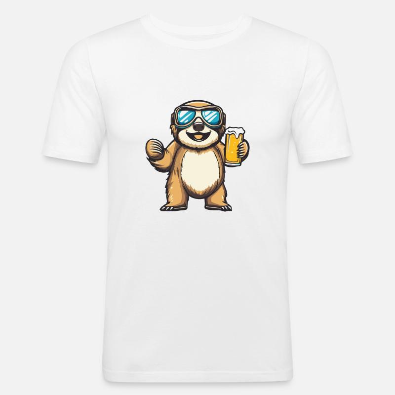 Faultier Ski Bier - Männer Slim Fit T-Shirt - Weiß