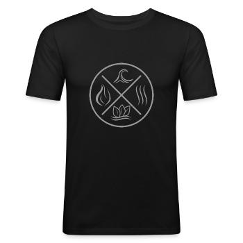 Les 4 éléments - feu, eau, terre, air - T-shirt près du corps Homme - noir - Devant - Nik (191cm)