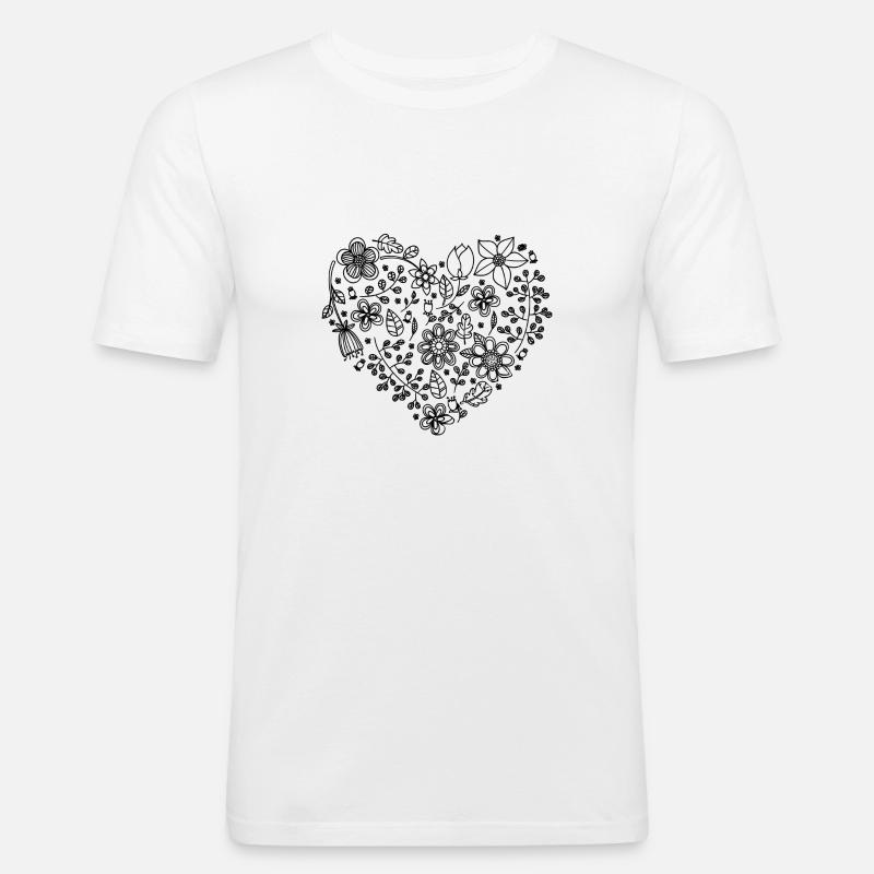 Blumenherz - Männer Slim Fit T-Shirt - Weiß