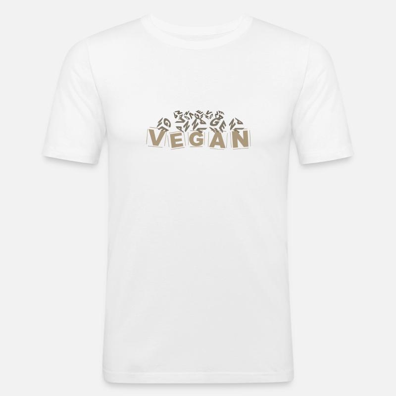 "V-E-G-A-N" Buchstabenwürfel hellbraun - Männer Slim Fit T-Shirt - Weiß