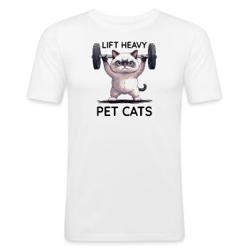 Gym Bodybuilding Katze - Männer Slim Fit T-Shirt - Weiß - Vorne - Nik (191cm)