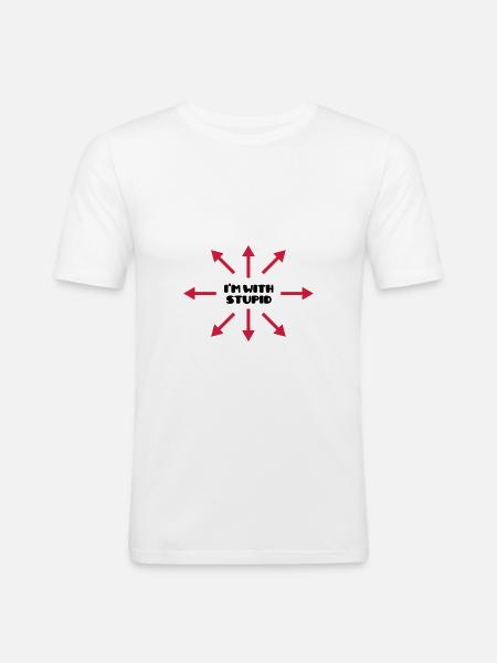 I'm with stupid :) (V) - Men's Slim Fit T-Shirt - white