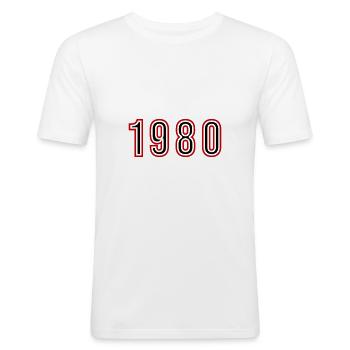 1980 Jahr Zahl - Männer Slim Fit T-Shirt - Weiß - Vorne - Nik (191cm)