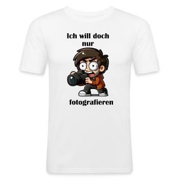 Fotografin Aktion - Männer Slim Fit T-Shirt - Weiß - Vorne - Nik (191cm)
