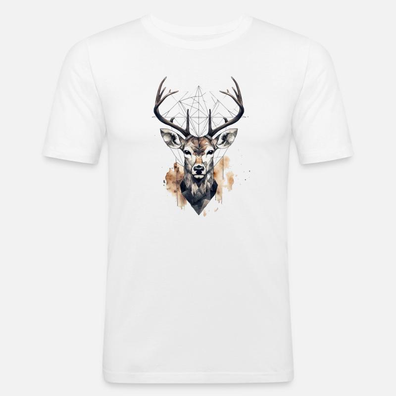 Hirsch Geometrisch - Männer Slim Fit T-Shirt - Weiß