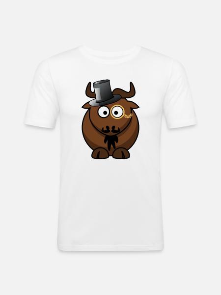 Büffelkarikatur mit Monokel - Männer Slim Fit T-Shirt - Weiß