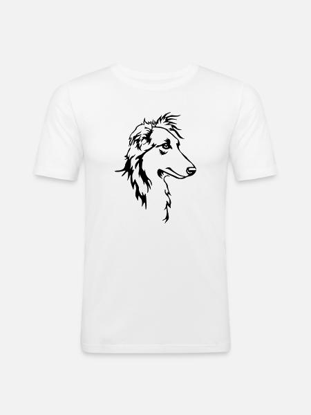 Langhaar Whippet Kopf - Männer Slim Fit T-Shirt - Weiß