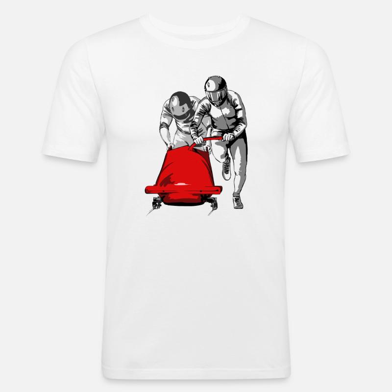 Bobfahrer beim Anschieben am Start - Männer Slim Fit T-Shirt - Weiß