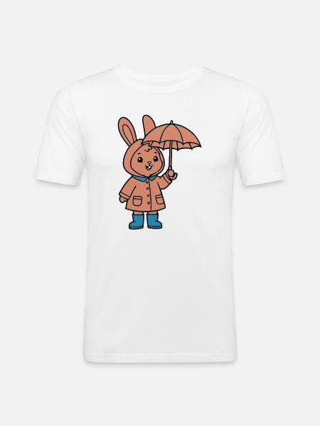 Cute Bunny Raincoat Umbrella - Men's Slim Fit T-Shirt - white