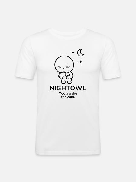 Nightowl – Too Awake | Late Night Mood - Men's Slim Fit T-Shirt - white