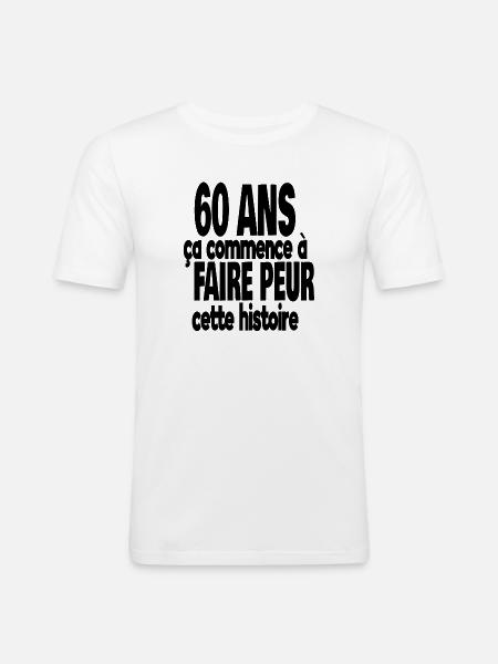 60 ans - T-shirt près du corps Homme - blanc