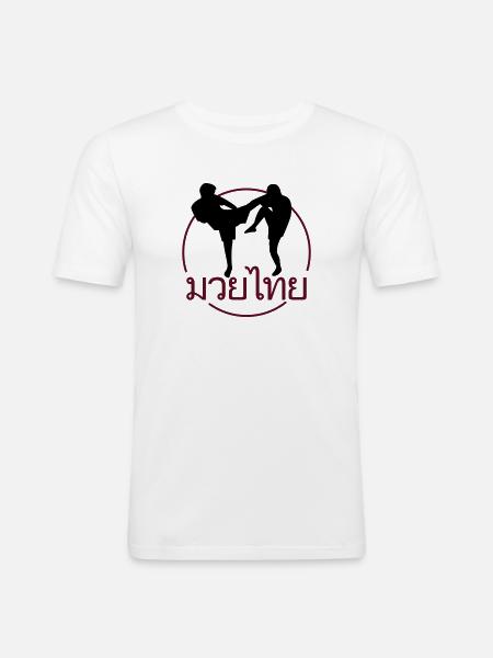 THAI BOXING FIGHTER - Männer Slim Fit T-Shirt - Weiß