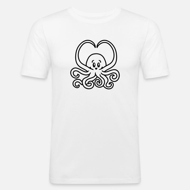 Squid cuore - line - Maglietta aderente da uomo - bianco