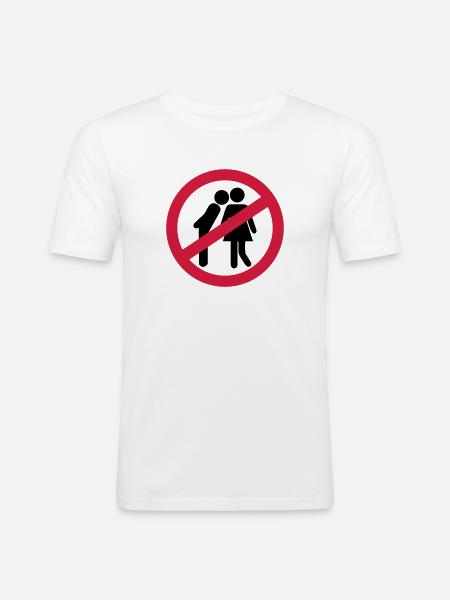 Küssen verboten - Männer Slim Fit T-Shirt - Weiß