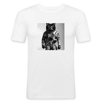 Chat cosmonaute - Astronaut cat - T-shirt près du corps Homme - blanc - Devant - Nik (191cm)