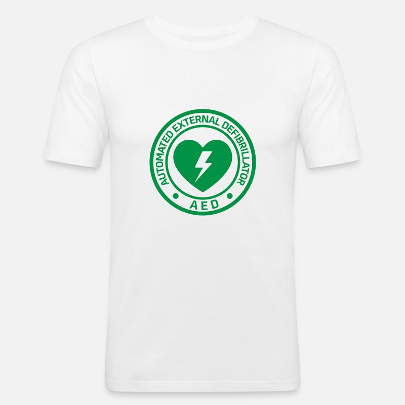 AED Notfall-Defibrillator Erste Hilfe - Männer Slim Fit T-Shirt - Weiß